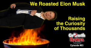 Elon Musk above a fire pit, "We Roasted Elon Musk"