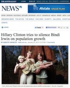 The Australian: Hillary Clinton tries to silence Bindi Irwin on population growth