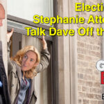 Stephanie Gardner leans out window while Dave Gardner stands on a ledge